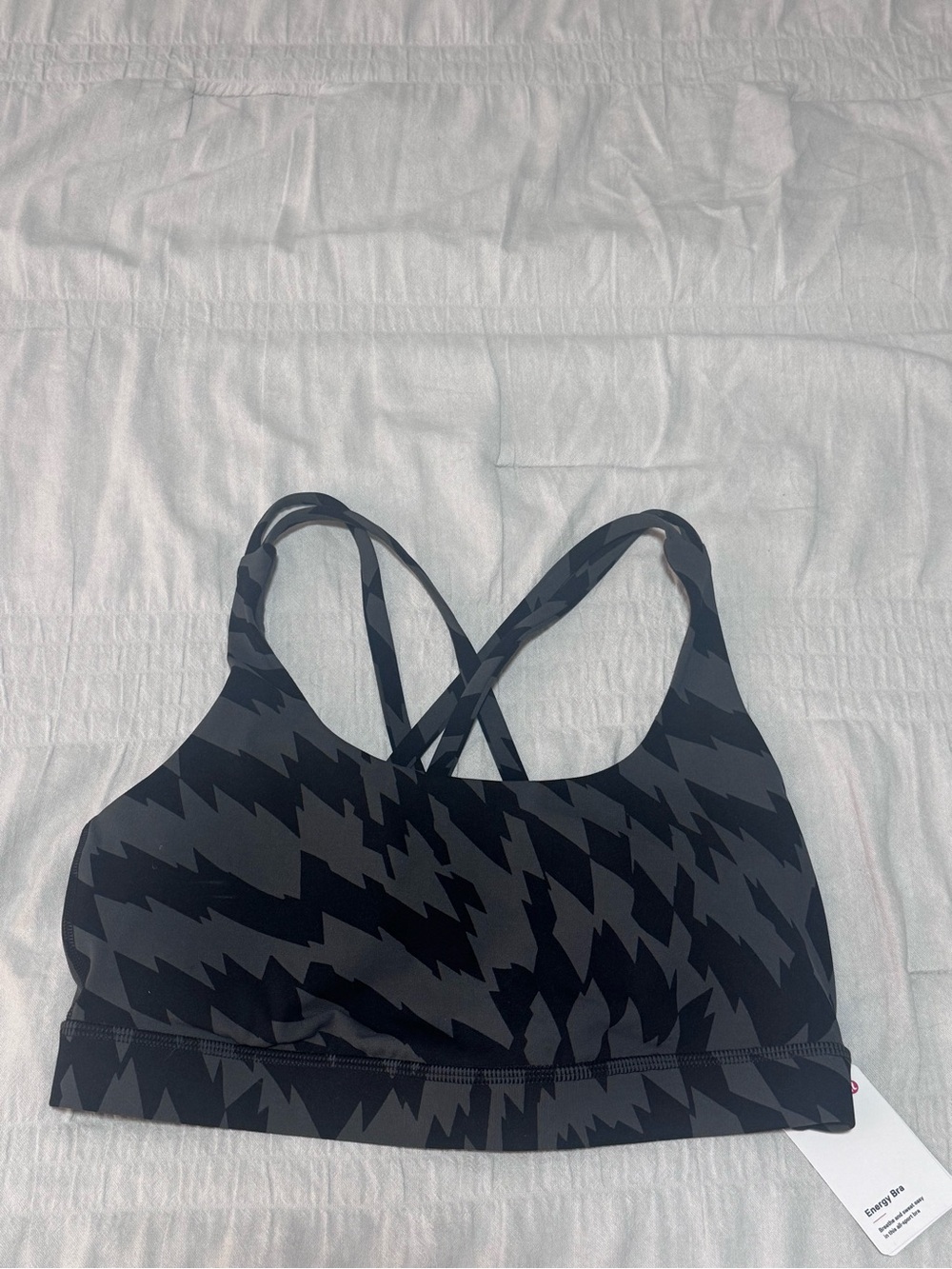 lululemon Black and Charcoal Patterned Crisscross Sports Bra
